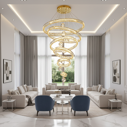 KOLO Supremo Crystal Πολυέλαιος με Τηλεχειριστήριο, 120x350cm, Ζεστό/Ουδέτερο/Ψυχρό φως, Χρυσό, Μέταλλο και Κρύσταλλο