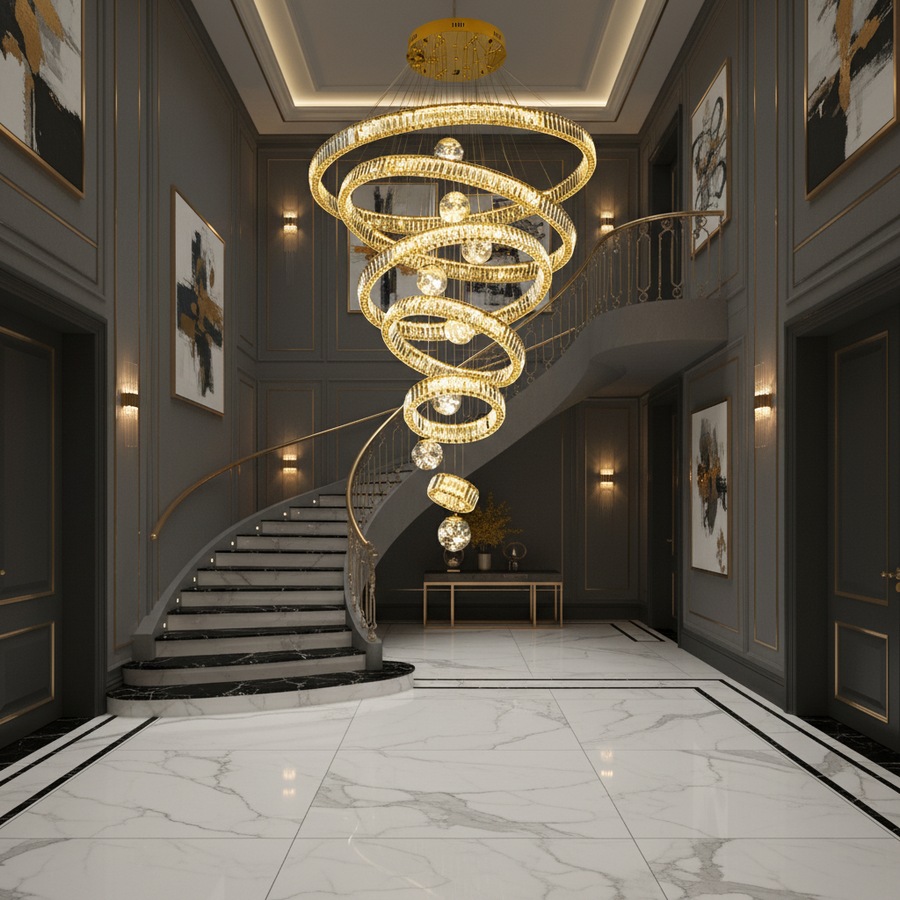 KOLO Supremo Crystal Πολυέλαιος με Τηλεχειριστήριο, 120x350cm, Ζεστό/Ουδέτερο/Ψυχρό φως, Χρυσό, Μέταλλο και Κρύσταλλο