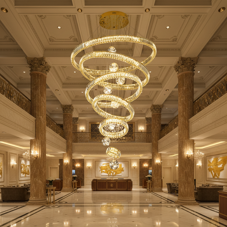 KOLO Supremo Crystal Πολυέλαιος με Τηλεχειριστήριο, 120x350cm, Ζεστό/Ουδέτερο/Ψυχρό φως, Χρυσό, Μέταλλο και Κρύσταλλο