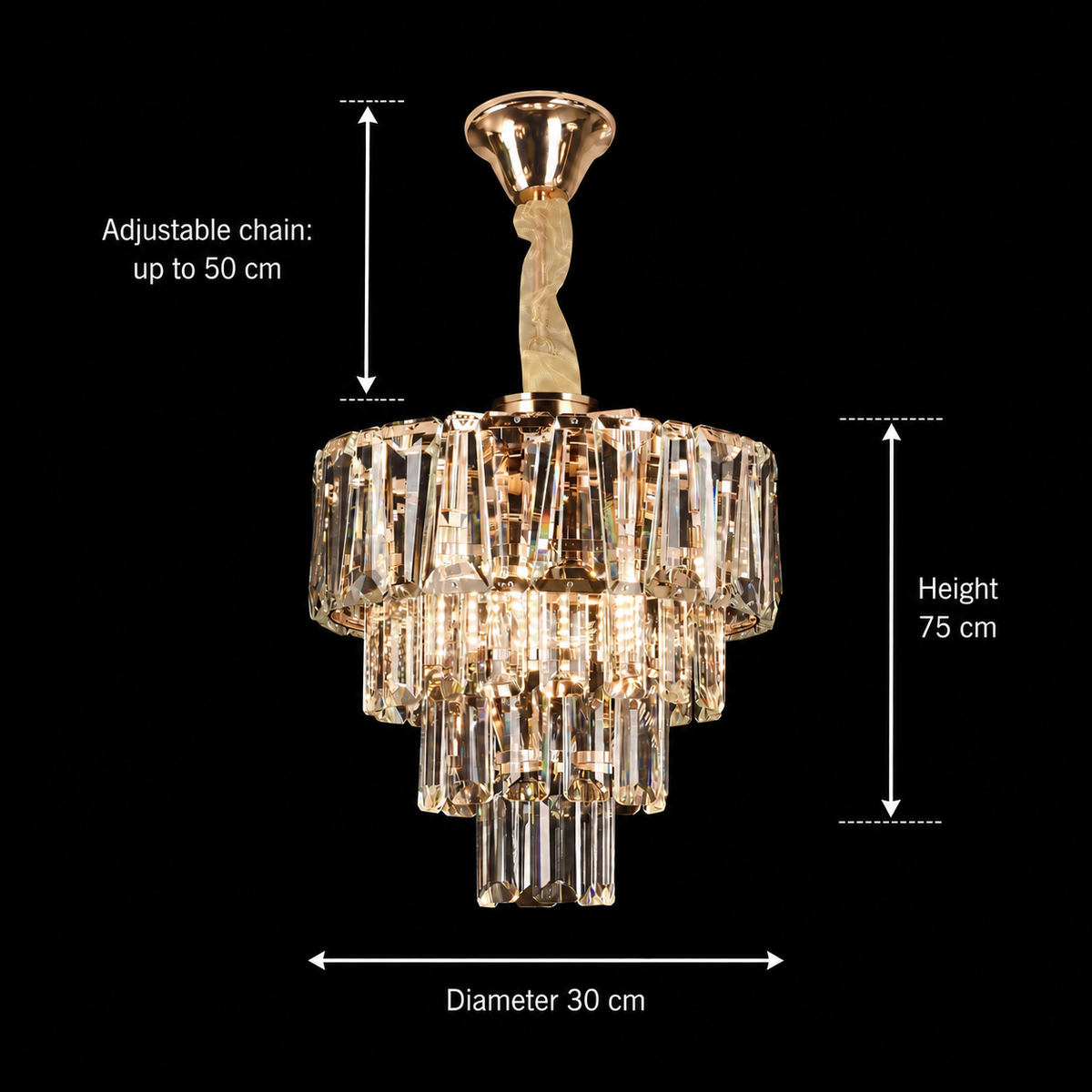 Crystal Candelabra VALMONT Petito 3xE14, D30 cm, Χρυσό, Ρυθμιζόμενο ύψος, Metal and Crystal Crystal Candelabra Προεπιλεγμένος τίτλος Alessandro Design