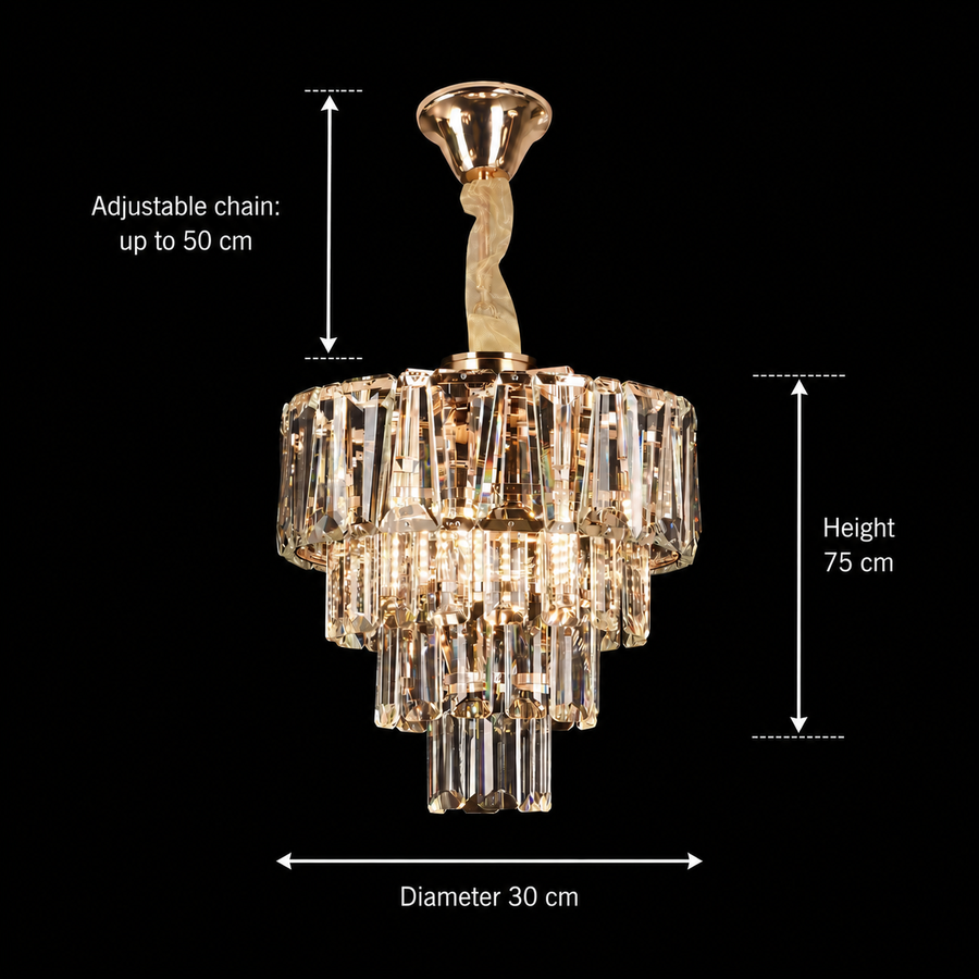 Crystal Candelabra VALMONT Petito 3xE14, D30 cm, Χρυσό, Ρυθμιζόμενο ύψος, Metal and Crystal Crystal Candelabra Προεπιλεγμένος τίτλος Alessandro Design