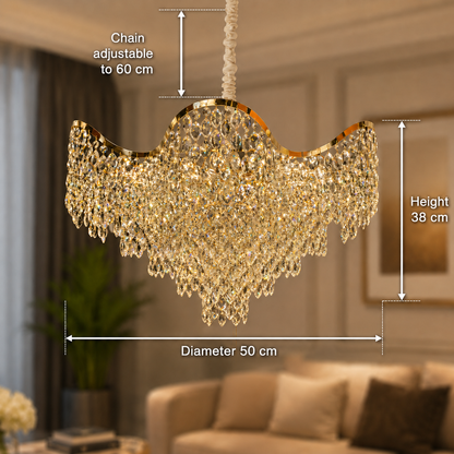 Crystal Chandelier VELOURA Eleganza 9xE14, D50 cm, Χρυσό, Ρυθμιζόμενο ύψος, Μεταλλικοί και Κρυστάλλινοι Πολυέλαιοι Προεπιλεγμένος Τίτλος Alessandro Design