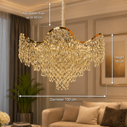 Crystal Candelabra VELOURA Supremo 28xE14, D100 cm, Χρυσό, Ρυθμιζόμενο ύψος, Metal and Crystal Crystal Candelabra Προεπιλεγμένος τίτλος Alessandro Design