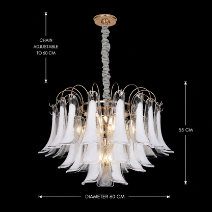 Crystal Chandelier MURANO Magno 7xE14, D60 cm, Λευκό, Ρυθμιζόμενο ύψος, Μεταλλικοί και Κρυστάλλινοι Πολυέλαιοι Προεπιλεγμένος τίτλος Alessandro Design