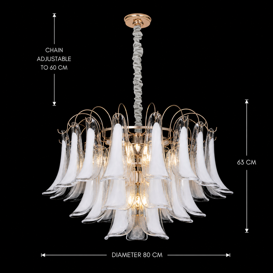 Crystal Chandelier MURANO Regalis 17xE14, D80 cm, Λευκό, Ρυθμιζόμενο ύψος, Μεταλλικοί και Κρυστάλλινοι Πολυέλαιοι Προεπιλεγμένος τίτλος Alessandro Design