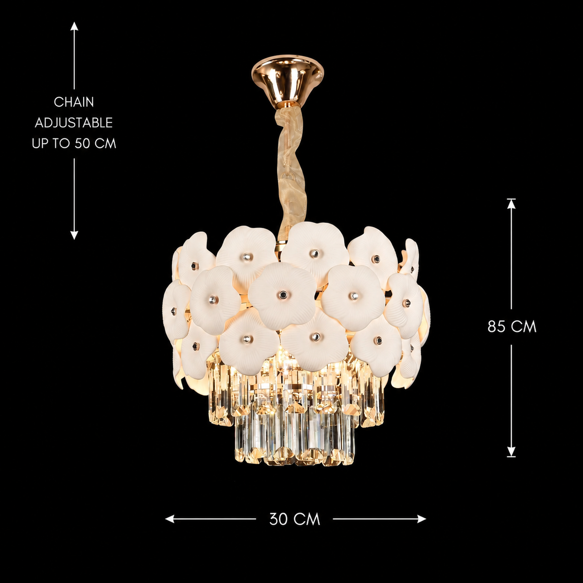 Crystal Chandelier PETAL Petito 3xE14, D30 cm, Gold, Ρυθμιζόμενο Ύψος, Metal and Crystal Crystal Chandeliers Προεπιλεγμένος τίτλος Alessandro Design
