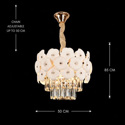 Crystal Chandelier PETAL Petito 3xE14, D30 cm, Gold, Ρυθμιζόμενο Ύψος, Metal and Crystal Crystal Chandeliers Προεπιλεγμένος τίτλος Alessandro Design