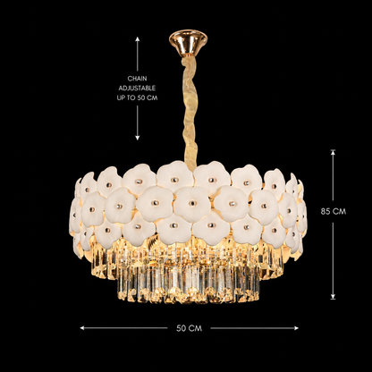 Crystal Chandelier PETAL Eleganza 9xE14, D50 cm, Gold, Ρυθμιζόμενο ύψος, Μεταλλικοί και Κρυστάλλινοι Πολυέλαιοι Προεπιλεγμένος Τίτλος Alessandro Design