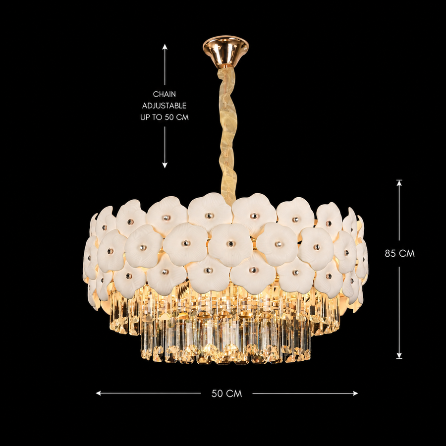 Crystal Chandelier PETAL Eleganza 9xE14, D50 cm, Gold, Ρυθμιζόμενο ύψος, Μεταλλικοί και Κρυστάλλινοι Πολυέλαιοι Προεπιλεγμένος Τίτλος Alessandro Design