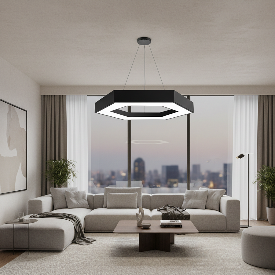 Κρεμαστός πολυέλαιος LED ANGLE, 52cm, 25W, Ρυθμιζόμενο ύψος, Ψυχρό φως, Μαύρο, Μεταλλικό και Ακρυλικό