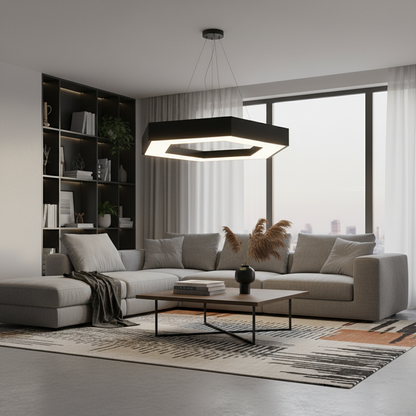 Κρεμαστός πολυέλαιος LED ANGLE, 52cm, 25W, Ρυθμιζόμενο ύψος, Ψυχρό φως, Μαύρο, Μεταλλικό και Ακρυλικό