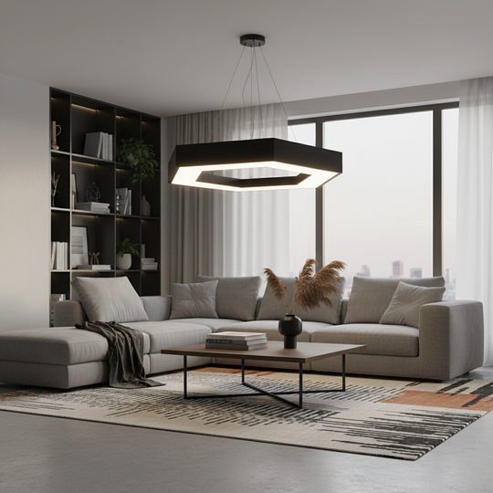 Κρεμαστός πολυέλαιος LED ANGLE, 52cm, 25W, Ρυθμιζόμενο ύψος, Ψυχρό φως, Μαύρο, Μεταλλικό και Ακρυλικό