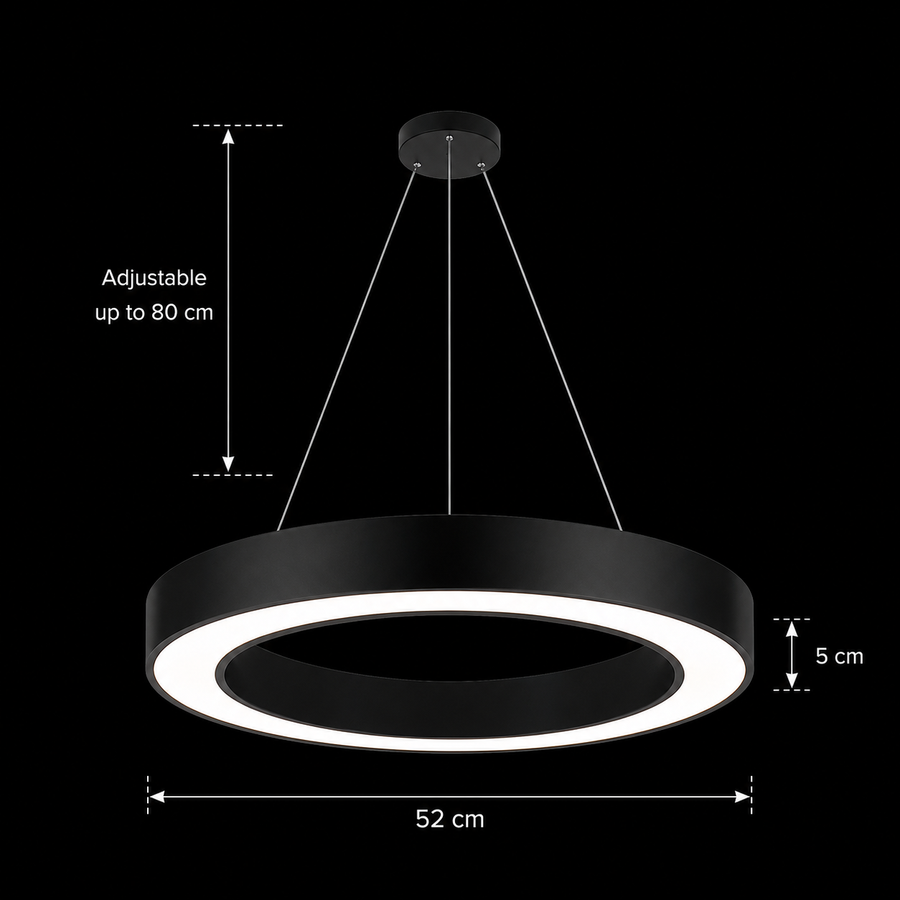 Κρεμαστός πολυέλαιος LED ANGLE, D52cm, 25W, Ρυθμιζόμενο ύψος, Ψυχρό φως, Μαύρο, Μεταλλικό και Ακρυλικό