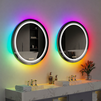 Στρογγυλός καθρέφτης LED, 70 cm, Celeste MotionGlow Marcello, Φως RGB, Ηχείο Bluetooth, Σύστημα αποθαμβώματος, Ρολόι & Θερμόμετρο, Ρυθμιζόμενος καθρέφτης 70X70BTRGB Marcello Mirrors Προεπιλεγμένος τίτλος Alessandro Design