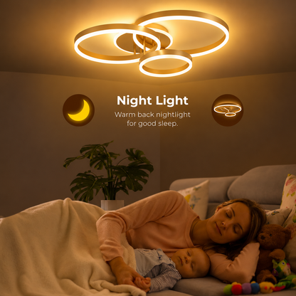 Πολυέλαιος LED με τηλεχειριστήριο RIGA LILITH 68W, 3 Κύκλοι, Κρύο/Ζεστό/Ουδέτερο φως, Ρυθμιζόμενο, Γυαλιστερό χρυσό