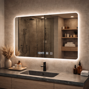 Ορθογώνιος καθρέφτης LED ARTAR Touch, 80X60cm, Σύστημα Demister, Dimmable, Clock and Temperature, Warm Neutral Cold Light 3000K/4000K/6000K Bathroom Mirror with LED and Demister Default Title Alessandro Design