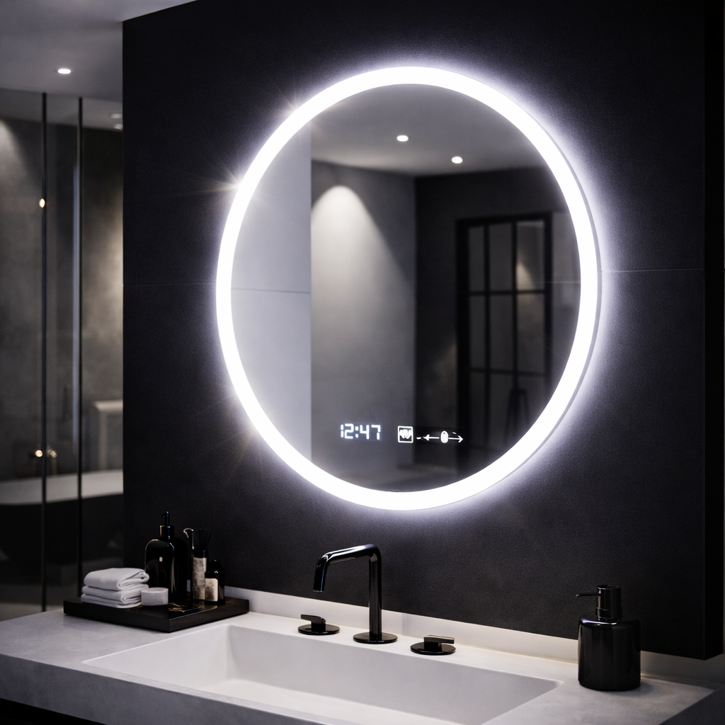 LED Στρογγυλός καθρέφτης 60cm Giulia Sensor MotionGlow Marcello Σύστημα αποθολώματος Ρολόι & Θερμόμετρο Dimabila Mirrors Marcello Προεπιλεγμένος τίτλος Alessandro Design