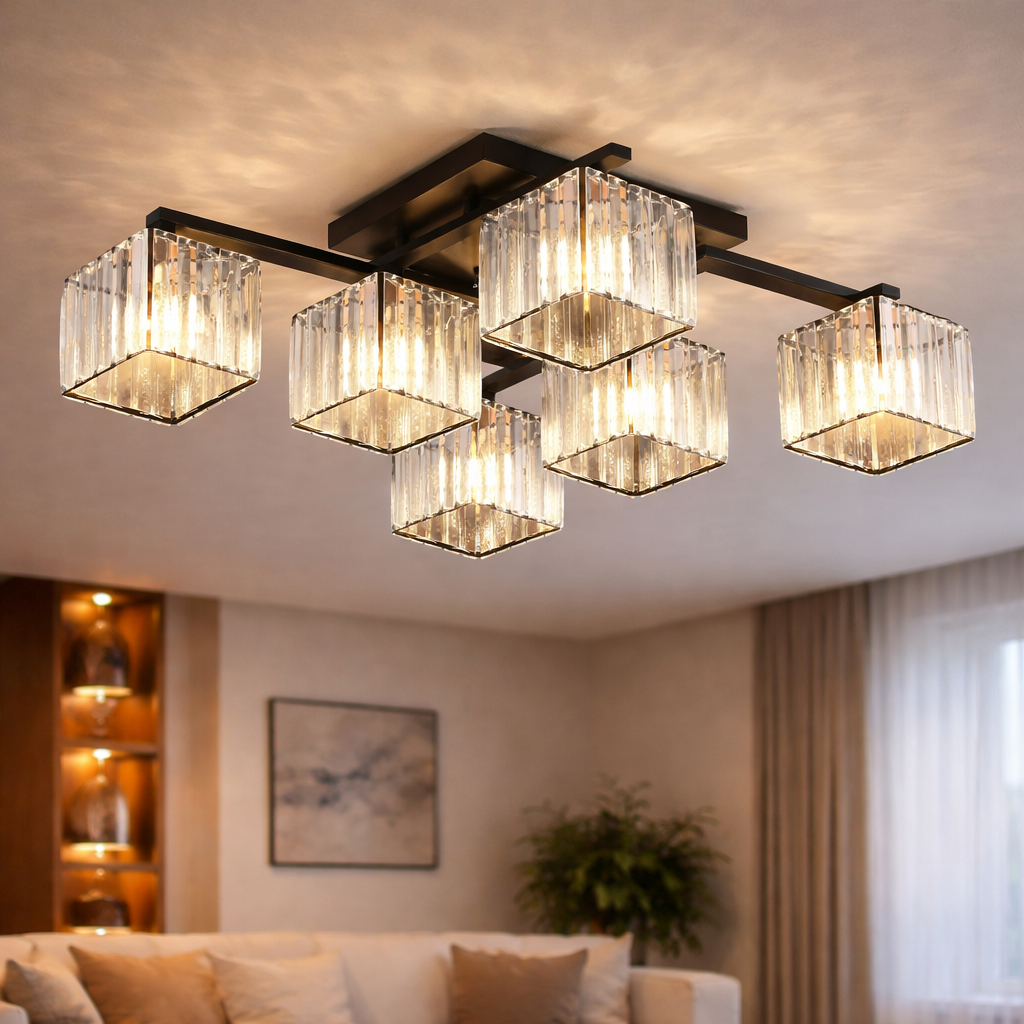 Classic Modern Georgian Chandelier, LC111/6BK, 6x E27, Black, Metal and Glass Classic Chandeliers Προεπιλεγμένος τίτλος Alessandro Design