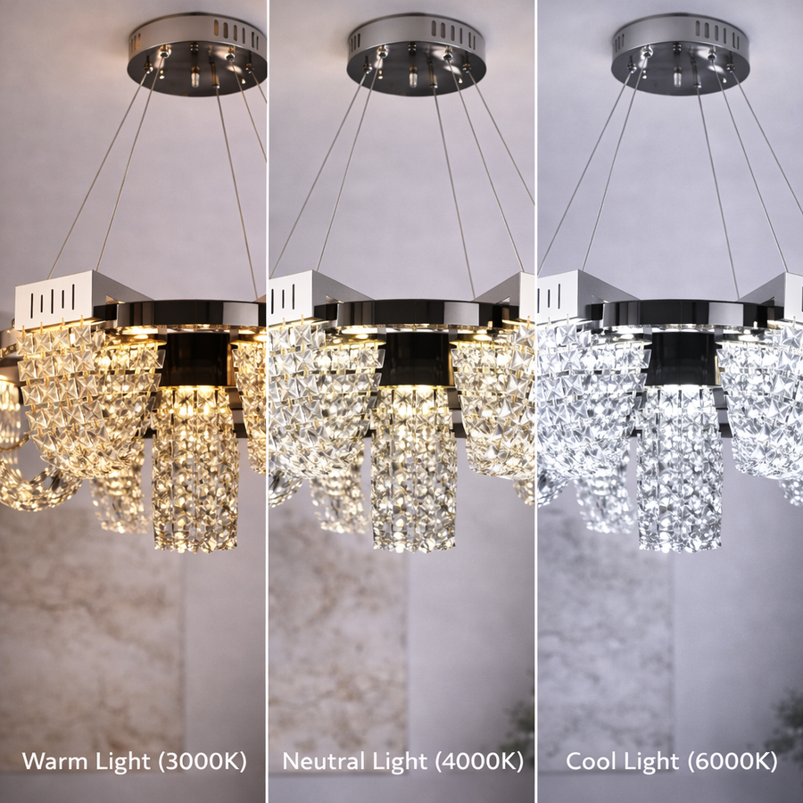 Κρυστάλλινος πολυέλαιος LED 24W, STRATUS Regalis, διάμετρος 80 cm, γυαλιστερό χρώμιο, ρυθμιζόμενο ύψος, θερμό ουδέτερο ψυχρό φως 3000K/4000K/6000K, μεταλλικοί και κρύσταλλοι πολυέλαιοι Προεπιλεγμένος τίτλος Alessandro Design