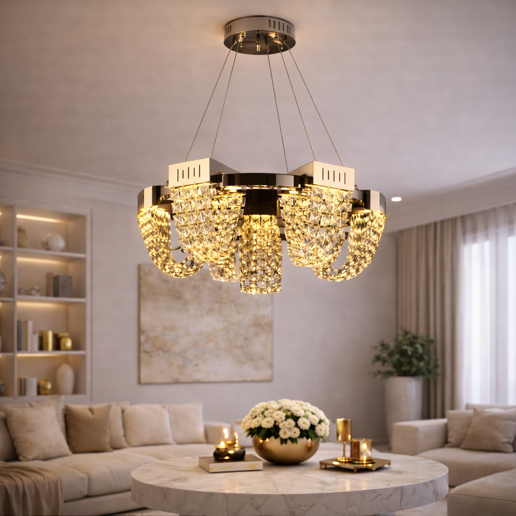 Κρυστάλλινος πολυέλαιος LED 24W, STRATUS Regalis, διάμετρος 80 cm, γυαλιστερό χρώμιο, ρυθμιζόμενο ύψος, θερμό ουδέτερο ψυχρό φως 3000K/4000K/6000K, μεταλλικοί και κρύσταλλοι πολυέλαιοι Προεπιλεγμένος τίτλος Alessandro Design