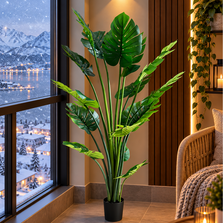 Τεχνητό φυτό Τύπος Monstera Deliciosa, Με Πλούσια Φύλλα, 180 cm, Πράσινο