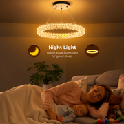 Πολυέλαιος VENTANA Crystal LED με τηλεχειριστήριο, 25W, Ζεστό/Ουδέτερο/Κρύο Φως, Φ39 cm, Ρυθμιζόμενο Ύψος, Μέταλλο και Κρύσταλλο, Χρυσό
