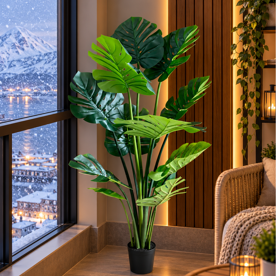 Τεχνητό φυτό Τύπος Monstera Deliciosa, Με Πλούσια Φύλλα, 160 cm, Πράσινο