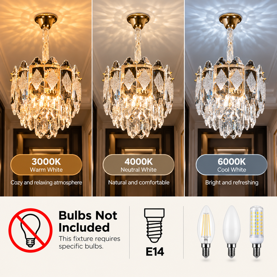 Crystal Chandelier VELVET Petito, 3xE14, D30 cm, Χρυσό, Ρυθμιζόμενο Ύψος, Μέταλλο και Κρύσταλλο