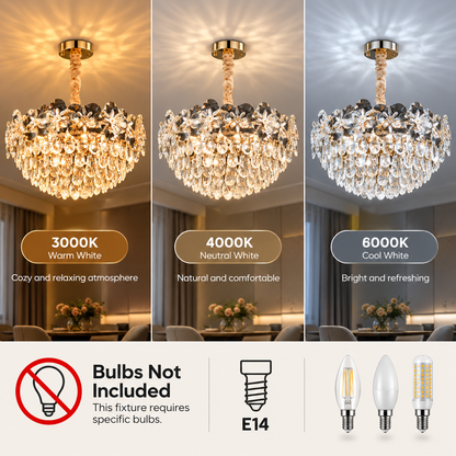 Crystal Chandelier JARDIN Magno 14xE14, Διάμετρος 60cm, Ύψος 35cm, Γυαλιστερό Χρυσό, Ρυθμιζόμενο Ύψος, Κομψή σχεδίαση