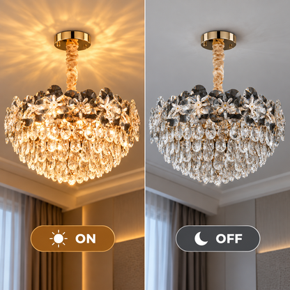 Crystal Chandelier JARDIN Regalis 24xE14, Διάμετρος 80cm, Ύψος 40cm, Γυαλιστερό Χρυσό, Ρυθμιζόμενο Ύψος, Κομψή σχεδίαση