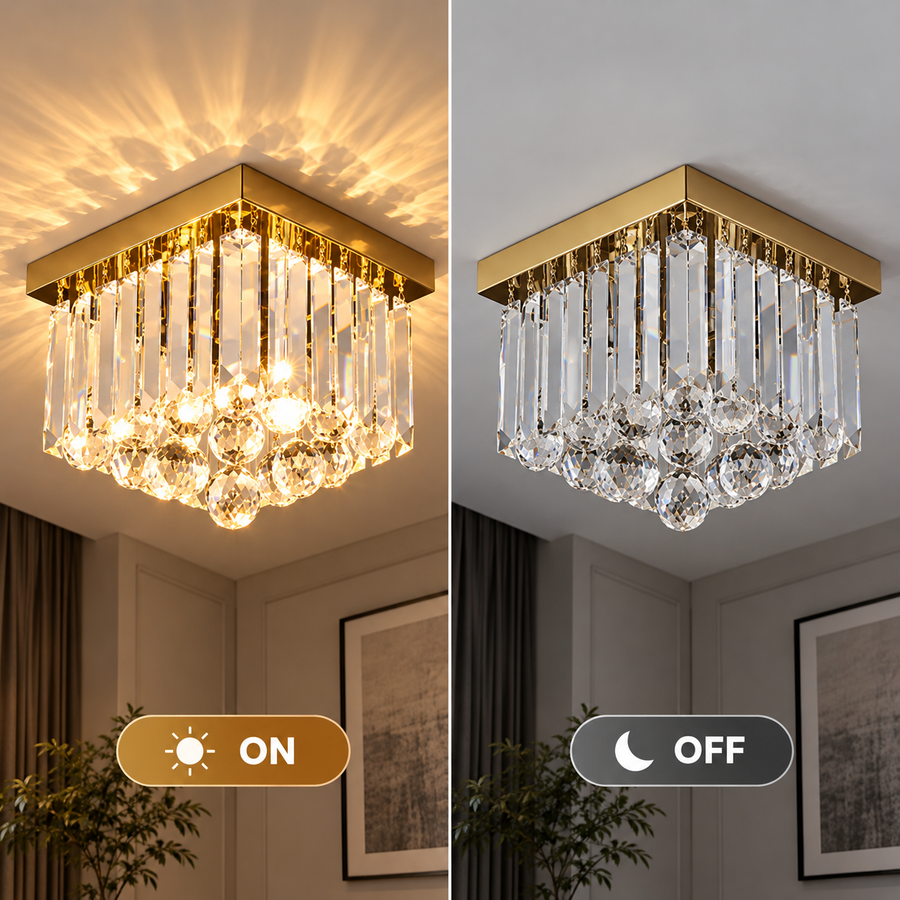 Πολυέλαιος MARTINEZ Linear Luxe Crystal, Διάμετρος 35cm, 4x E14, Γυαλιστερό Χρυσό