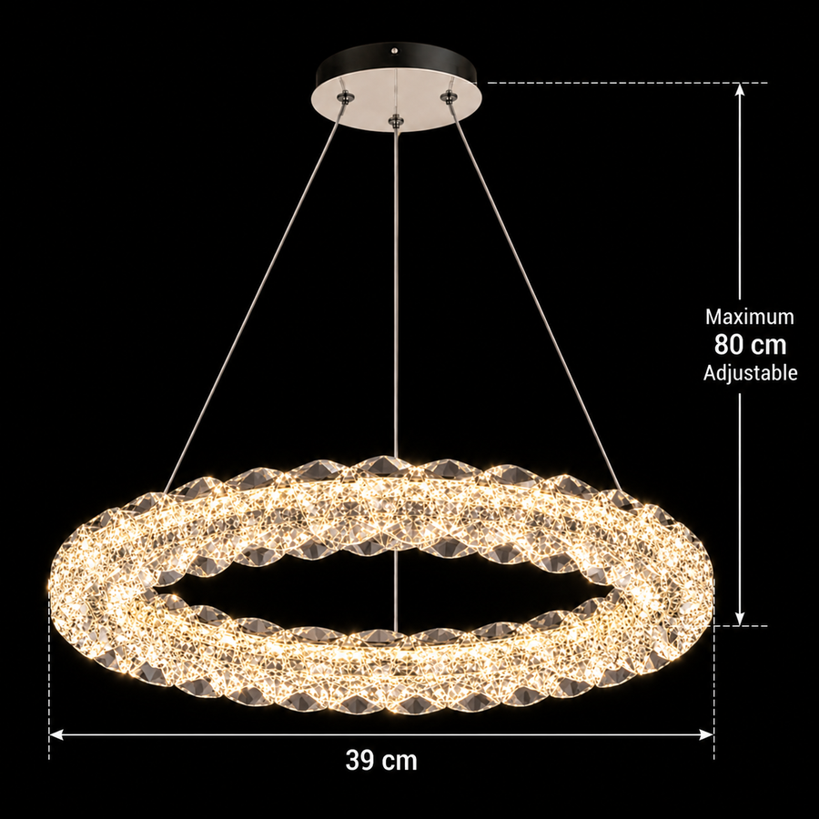 Πολυέλαιος VENTANA Crystal LED με τηλεχειριστήριο, 25W, Ζεστό/Ουδέτερο/Κρύο Φως, Φ39 cm, Ρυθμιζόμενο Ύψος, Μέταλλο και Κρύσταλλο, Χρυσό