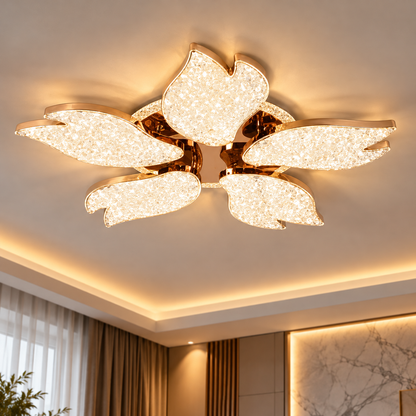 Πολυέλαιος BLUME Magno LED με τηλεχειριστήριο και κρύσταλλο, 79W, 5 πηγές, Κρύο/Θερμό/Ουδέτερο φως, Ρυθμιζόμενο, Χρυσό