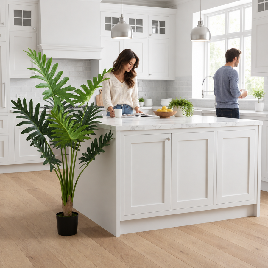 Τεχνητό φυτό τύπου Philodendron, 8 φύλλα, 140 cm, Πράσινο