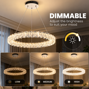 Πολυέλαιος VENTANA Crystal LED με τηλεχειριστήριο, 25W, Ζεστό/Ουδέτερο/Κρύο Φως, Φ39 cm, Ρυθμιζόμενο Ύψος, Μέταλλο και Κρύσταλλο, Χρυσό