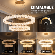 Πολυέλαιος SHELP Crystal LED με τηλεχειριστήριο, 64W, Θερμό/Ουδέτερο/Ψυχρό φως, Φ60 cm, Ρυθμιζόμενο Ύψος, Μέταλλο και Κρύσταλλο, Χρυσό