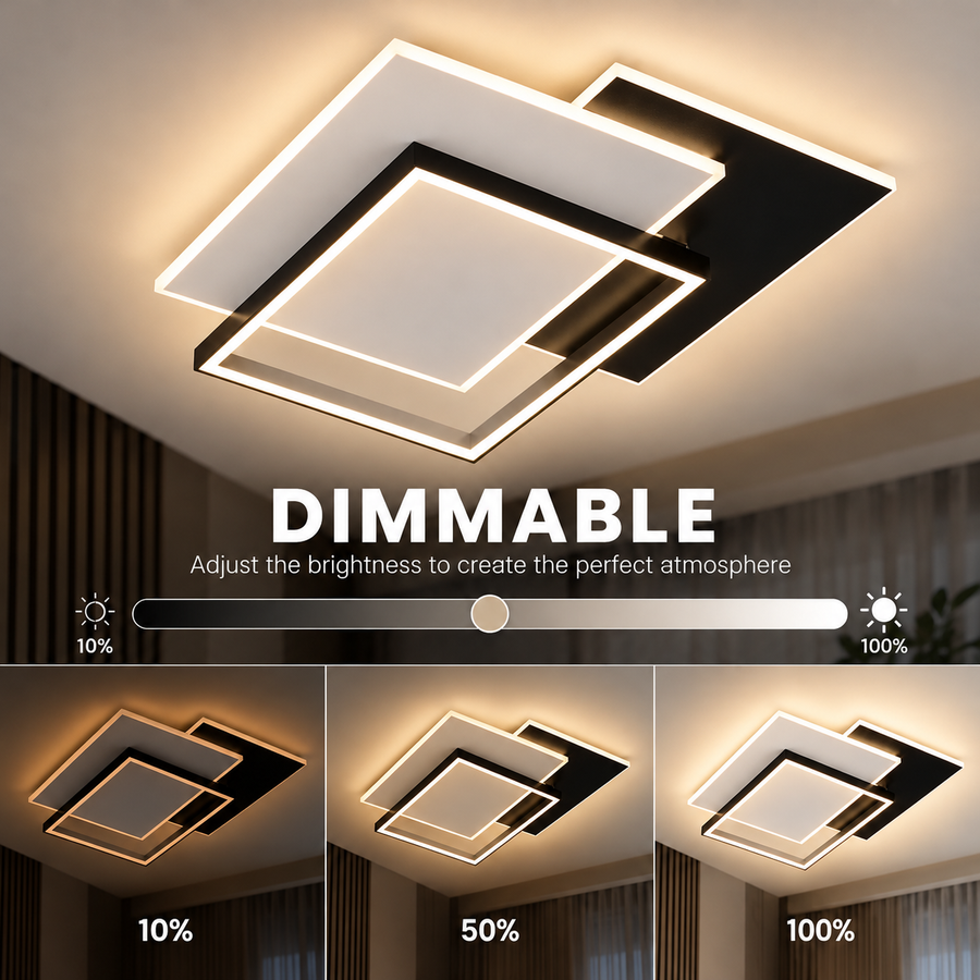 Πολυέλαιος LED με τηλεχειριστήριο CHIARA 98W, 3 Τετράγωνα, Κρύο/Ζεστό/Ουδέτερο φως, Ρυθμιζόμενο, Μαύρο