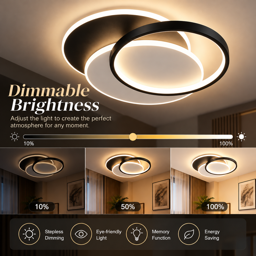 Πολυέλαιος LED με τηλεχειριστήριο CHIARA 67W, 3 κύκλοι, Κρύο/Ζεστό/Ουδέτερο φως, Ρυθμιζόμενο, Μαύρο
