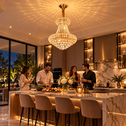 Crystal Chandelier CASTRUM Eleganza 9xE14, D50 cm, Χρυσό, Ρυθμιζόμενο Ύψος, Μέταλλο και Κρύσταλλο