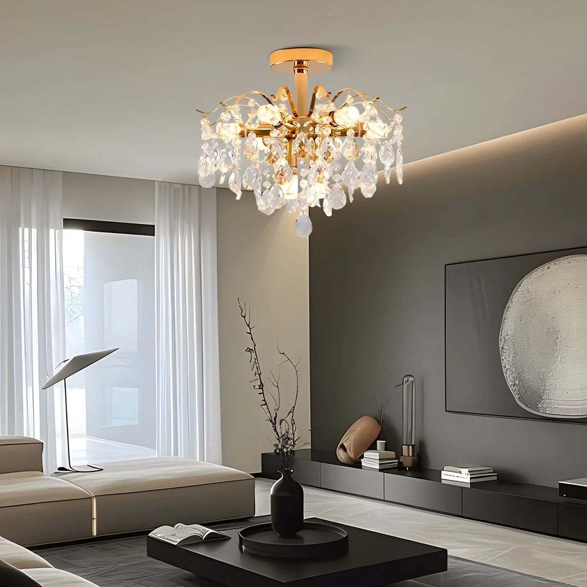 Fiamma Crystal Chandelier, 6x E14, Diameter 45cm, Gold, Metal and Crystal Crystal Chandeliers Προεπιλεγμένος τίτλος Alessandro Design