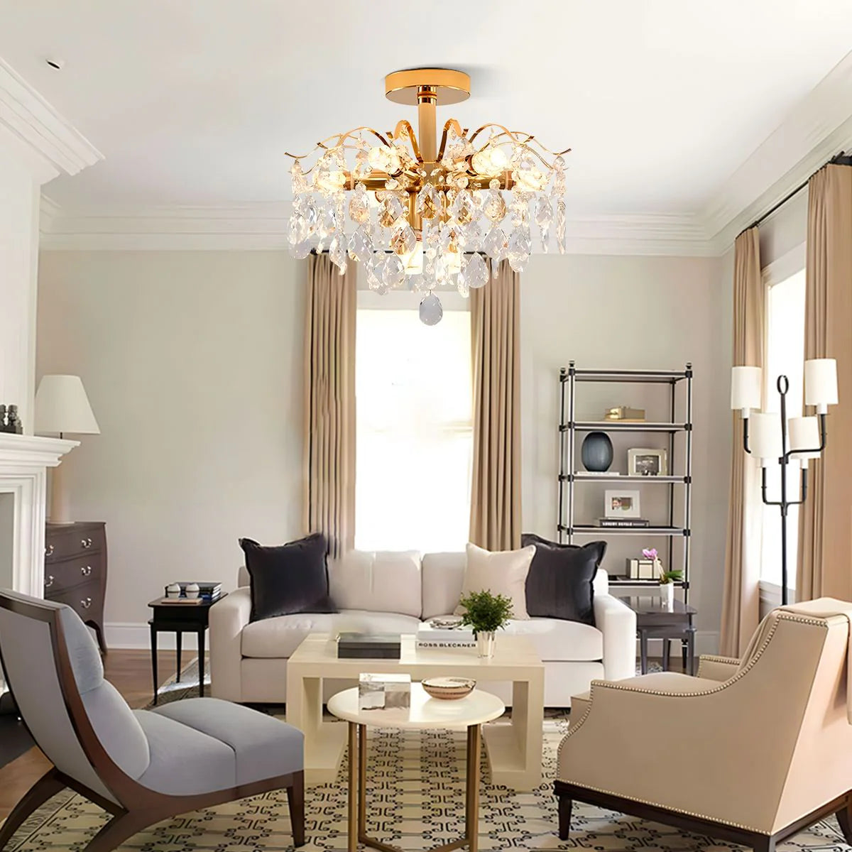 Fiamma Crystal Chandelier, 6x E14, Diameter 45cm, Gold, Metal and Crystal Crystal Chandeliers Προεπιλεγμένος τίτλος Alessandro Design