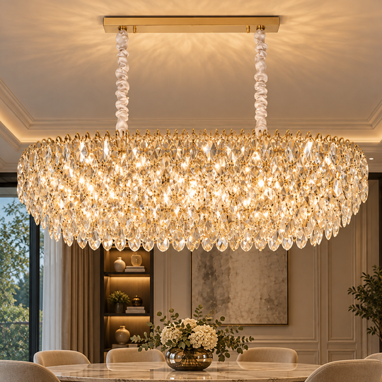 ERDENET Supremo Crystal Chandelier, 12xE14, 92x38x36 cm, Metal and Crystal, Shiny Gold, Ρυθμιζόμενο ύψος