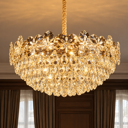 Crystal Chandelier JARDIN Regalis 24xE14, Διάμετρος 80cm, Ύψος 40cm, Γυαλιστερό Χρυσό, Ρυθμιζόμενο Ύψος, Κομψή σχεδίαση