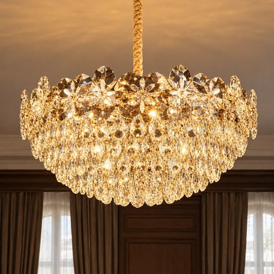 Crystal Chandelier JARDIN Regalis 24xE14, Διάμετρος 80cm, Ύψος 40cm, Γυαλιστερό Χρυσό, Ρυθμιζόμενο Ύψος, Κομψή σχεδίαση