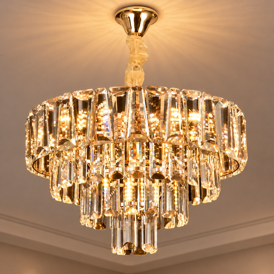 Crystal Chandelier VALMONT Nobile 6xE14, D40 cm, Χρυσό, Ρυθμιζόμενο Ύψος, Μέταλλο και Κρύσταλλο