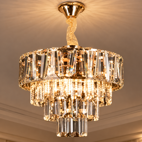 Κρυστάλλινος πολυέλαιος VALMONT Petito 3xE14, D30 cm, Χρυσός, Ρυθμιζόμενο ύψος, Μέταλλο και Κρύσταλλο