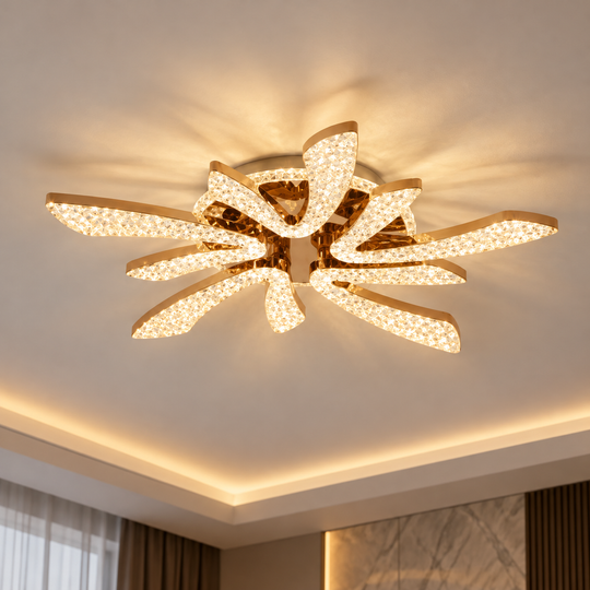 Πολυέλαιος CHARM Magno LED με τηλεχειριστήριο και κρύσταλλο, 68W, Ø59cm, 5 Πηγές, Κρύο/Ζεστό/Ουδέτερο φως, Ρυθμιζόμενο, Χρυσό