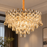 Crystal Chandelier MONARCH Elegance 3xE14, Διάμετρος 50cm, Ύψος 35cm, Γυαλιστερό Χρυσό, Ρυθμιζόμενο Ύψος, Κομψή σχεδίαση