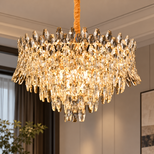 Crystal Chandelier MONARCH Elegance 3xE14, Διάμετρος 50cm, Ύψος 35cm, Γυαλιστερό Χρυσό, Ρυθμιζόμενο Ύψος, Κομψή σχεδίαση
