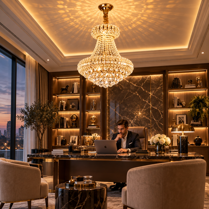 Crystal Chandelier CASTRUM Nobile 5xE14, D40 cm, Χρυσό, Ρυθμιζόμενο Ύψος, Μέταλλο και Κρύσταλλο